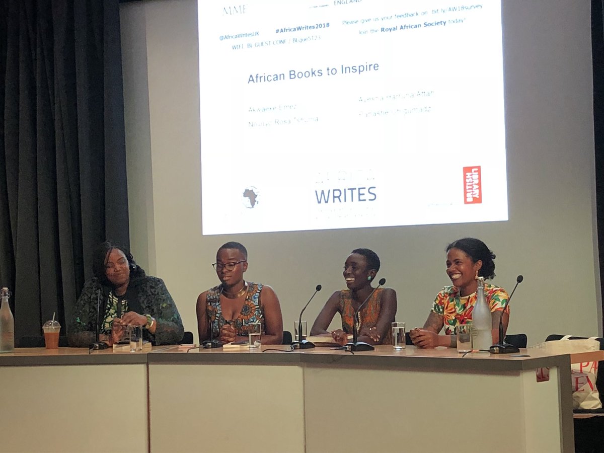 This panel 🙌🏾! #AkwaekeEmezi #AyeshaHarrunaAttah #NovuyoRosaTshuma & #PanasheChigumadzi sharing inspiring african books. #africawrites2018