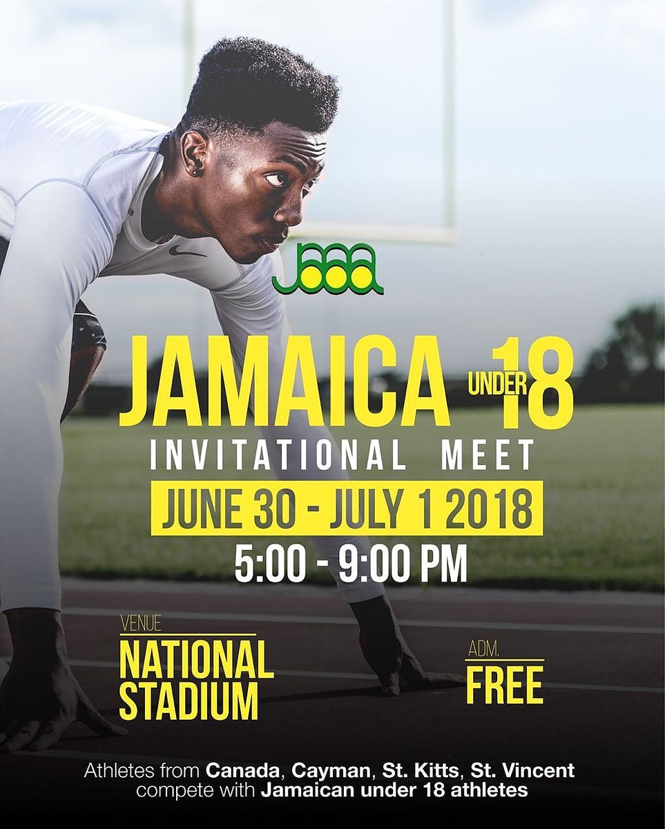 jamaicanathlete's tweet photo. Day 2 of the Inaugural Jamaica U18 Invitational Meet continues today at 5:00pm at the National Stadium
Adm: FREE
#JaU18InvitationalMeet #TrackNews #TrackAndField #TrackFans https://t.co/Ey8yssIG65