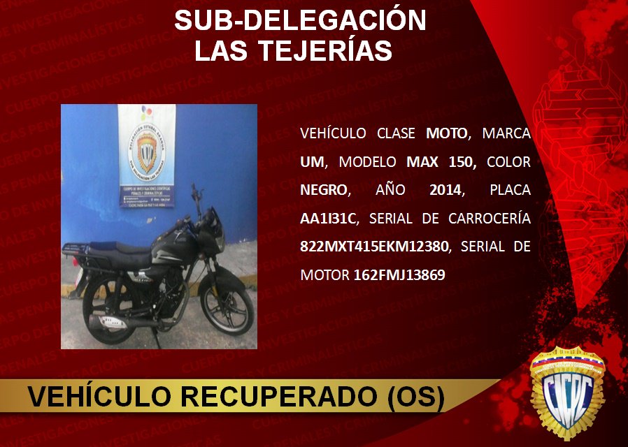 #CICPC SD Las Tejerías, luego de realizar despliegue de seguridad por el Sector Cañaote del Municipio Santos Michelena, con el fin de disminuir el auge delictivo, logran la recuperación de un vehículo, el cual se encuentra Solicitado por esta oficina. #EficienciaOnada.