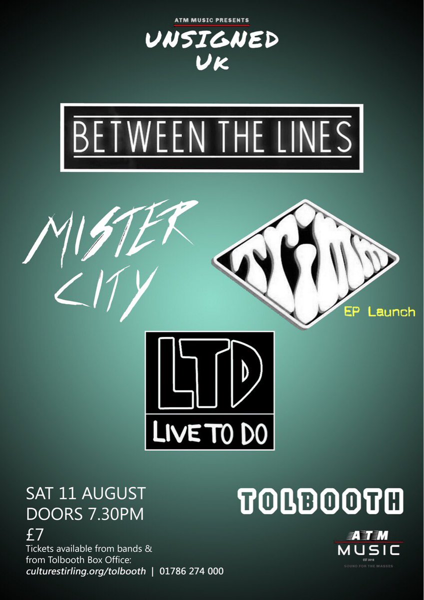 ATMMusic3's tweet photo. Tickets are selling nicely for our first ever gig held at @Tolbooth Stirling!! Take advantage of pay week and get yourself loaded up for one of the best nights of the year 🔥 

See you down the front troops! 🔊 https://t.co/wBfxZYLspP
