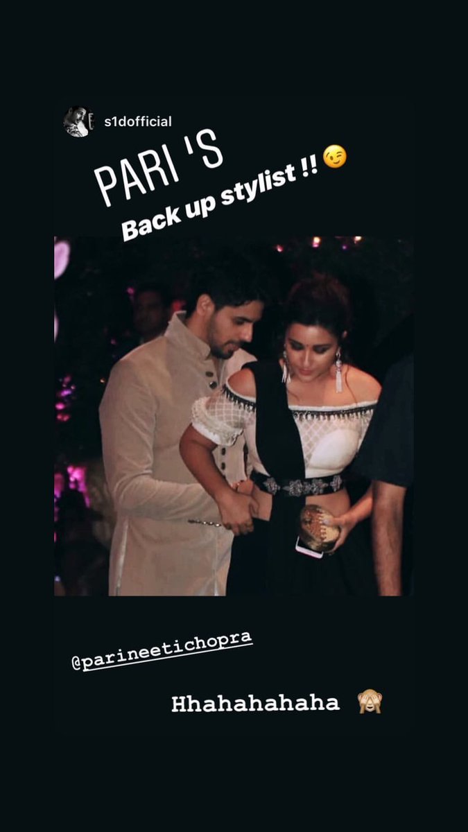 .<a href="/ParineetiChopra/">Parineeti Chopra</a> replied to @S1dharthM ‘s Instagram story !!
“Hhahahahaha 🙈”