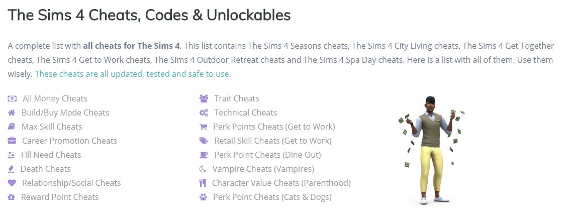 Sims Online on X: UPDATE! #TheSims4 Cheat Code page is up to date