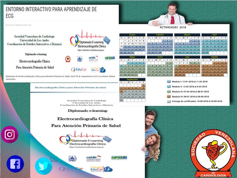 CardiologiaSVC's tweet photo. #SVCInforma sobre "ENTORNO INTERACTIVO PARA APRENDIZAJE DE ECG", #DiplomadodeElectrocardiografíaClínica en #EntornoVirtualInteractivo #3C2018   #SVC2018, Consiga el PROGRAMA COMPLETO a través de estos enlaces >> https://t.co/s9l2B8uNtb  #CardioDato
https://t.co/YV0bzF4l5O #SVC https://t.co/KsPVUmb0Ta