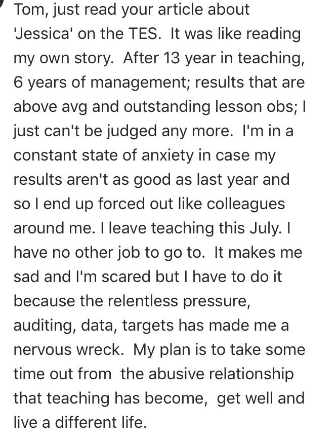 RogersHistory's tweet photo. An experienced, quality teacher quitting this summer: “constant anxiety in case *my* results aren’t as good as last year” https://t.co/VBf1e2jM4F