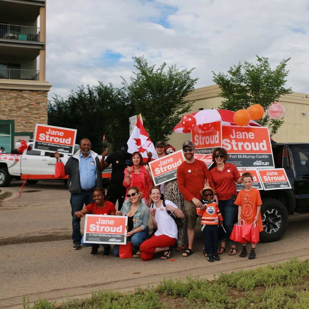 FortMcMurrayNDP's tweet photo. Getting ready for the #CanadaDay Parade in #ymm. Thanks for all the support. #abndp #IknowJane #ableg https://t.co/w5KDlVjMKZ