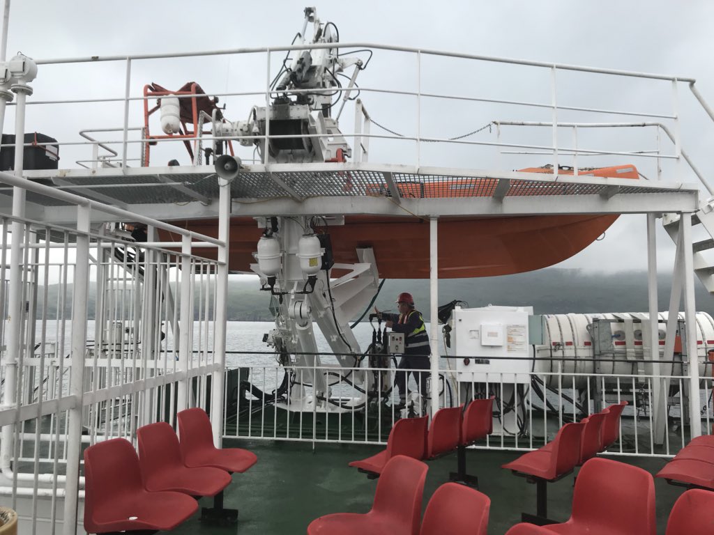 Solarkinetics's tweet photo. Lifeboat testing on the @CalMacFerries  ##LochNevis Keeping us safe! https://t.co/9PtwTCAzfz