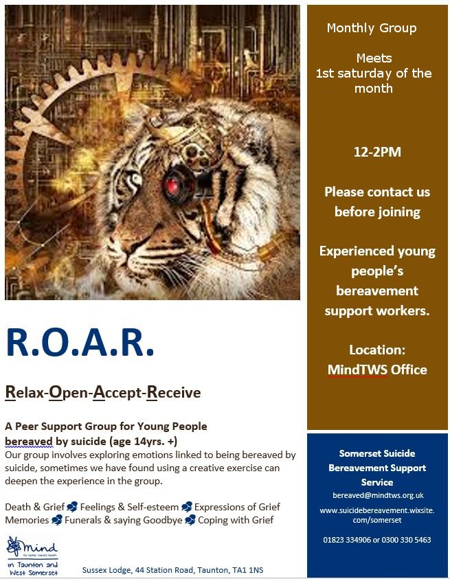 MindinSomerset's tweet image. @somersethour On Saturday we&apos;re launching our Suicide  Bereavement Support group for people aged 14+. To join phone 01823 334 906 or email Bereavement@MindTWS.org.uk
See image to discover more about us.
#SomersetHour #SomersetSupport  #SuicideBereavement