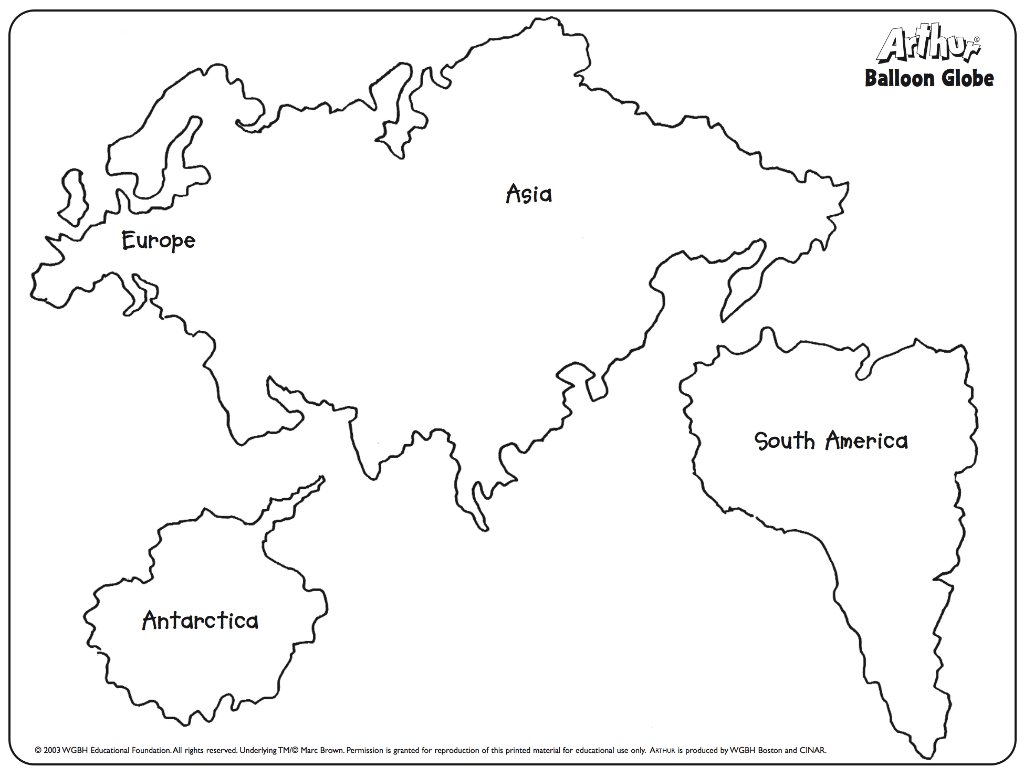 Continents Cut Outs Printables Sketch Coloring Page