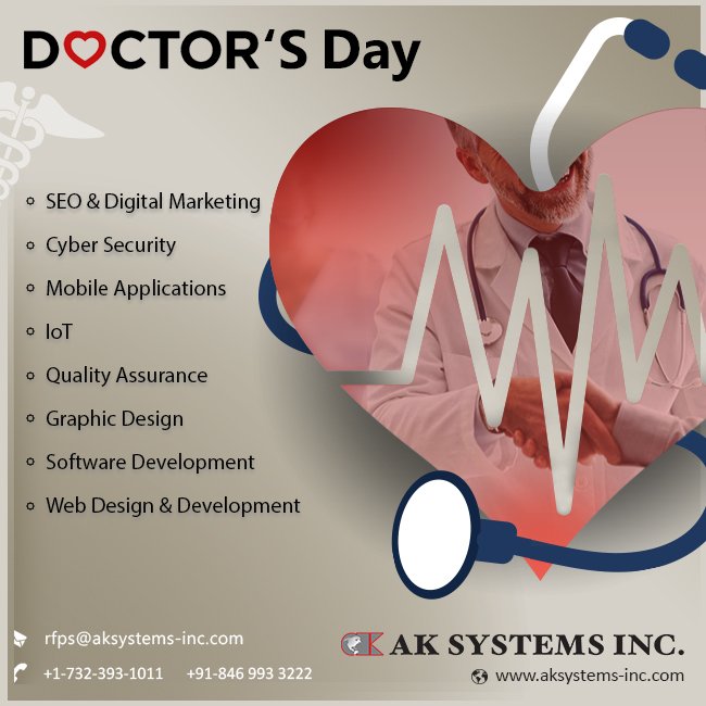 AKSystemsInc's tweet photo. #Happydoctorsday #doctorsday #health #Digitalmarketing #SEO #SMM #QA #Webdesign #Webdevelopment #Graphicdesign #Mobileapp #ITsolutions #AKSystemsinc https://t.co/M3639eCy5s