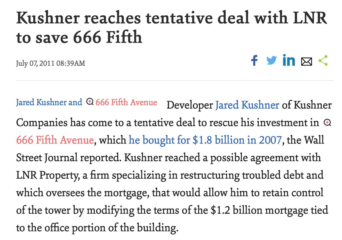 And not only was Justin Kennedy Trumps Banker at Deutsche Bank at a key time in the Trump Corruption timeline, but afterwards Justin Kennedy went on to LNR Properties & BAILED OUT JARED KUSHNER on his big 666 5th ave deal