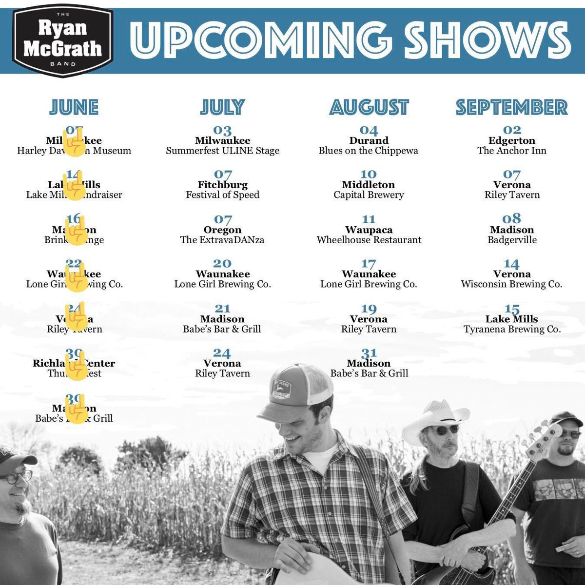 ryanmcgrathband's tweet photo. June has been ROCKED! 🤘
Check us out during one (or more!) of our upcoming shows in JULY! 
Thanks for your support of the rockin' blues of The Ryan McGrath Band! 
•
•
•
#TheRyanMcGrathBand 🤘🎸🥁 https://t.co/a9s6ARsTbk