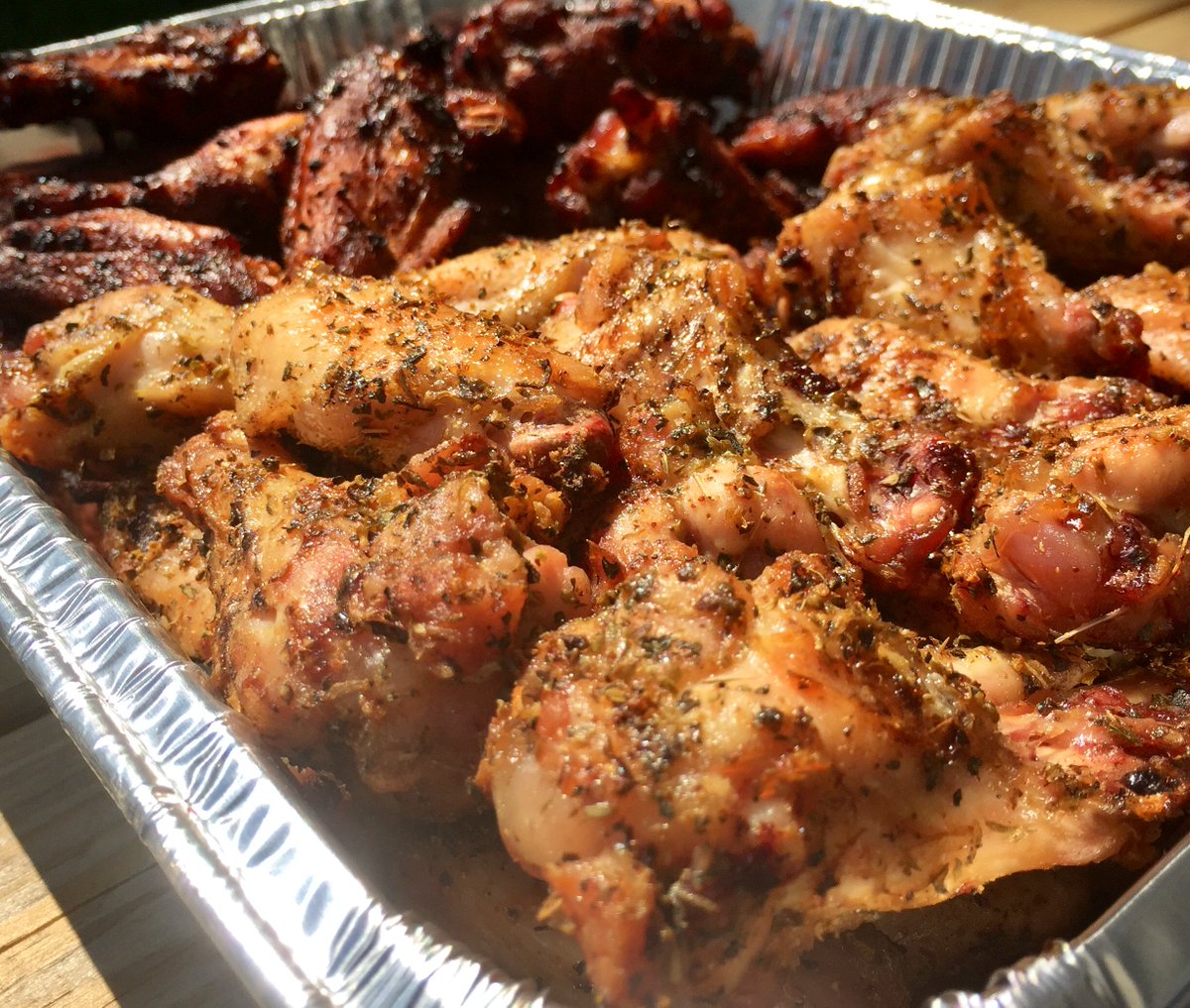SabSportsShotz's tweet photo. Batch 2 of wing "experiment" day. Italian Romano seasoning from #SpiceMerchants in @TraverseCity. Grilled on my @WeberGrills using a #VortexBBQ technique. High temps = crispy wings. #WeberForLife #weberweekend #wingsneverhurtanybody https://t.co/kYhmZnjkJ0