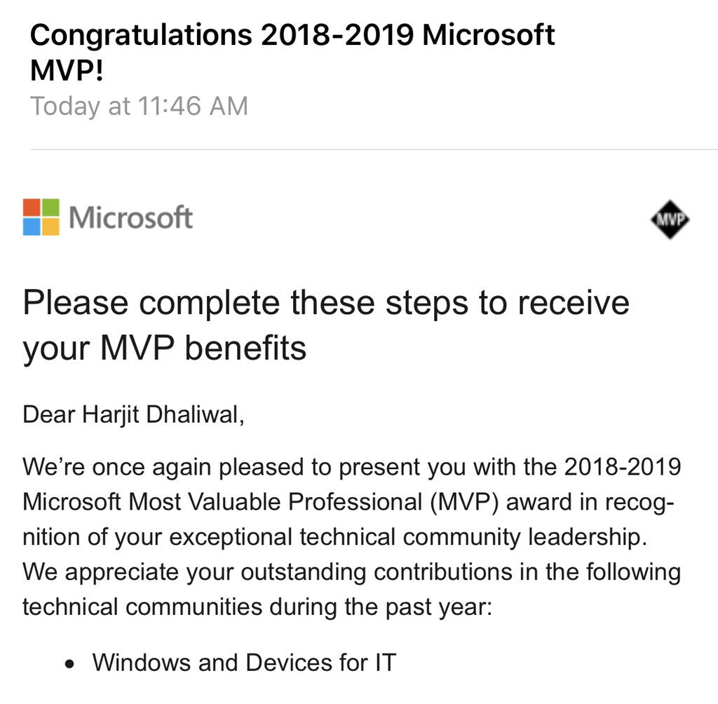 Harjit Dhaliwal (@hoorge) on Twitter photo I’m honored, blessed, excited, and Thankful for my MVP renewal award today. Thank you <a href="/MVPAward/">Microsoft MVP Communities</a> @microsoft <a href="/Windows/">Windows</a> <a href="/betsyweber/">Betsy Weber</a> and many more who had a hand with recognizing my #ITPro community contributions! #MVPBuzz #ConfigMgr #Windows10 I’m honored, blessed, excited, and Thankful for my MVP renewal award today. Thank you <a href="/MVPAward/">Microsoft MVP Communities</a> @microsoft <a href="/Windows/">Windows</a> <a href="/betsyweber/">Betsy Weber</a> and many more who had a hand with recognizing my #ITPro community contributions! #MVPBuzz #ConfigMgr #Windows10