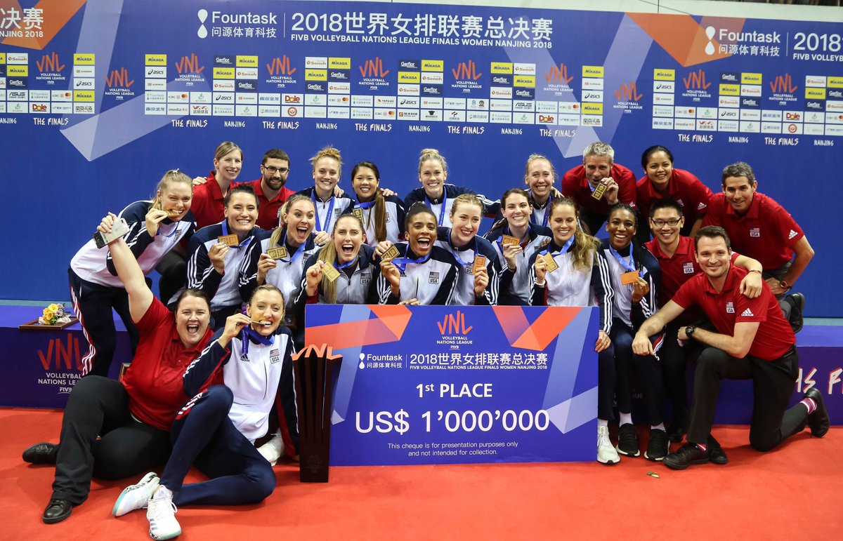 usavolleyball's tweet photo. Let the Celebration Begin for #USAVwnt, winners of inaugural @FIVBVolleyball #VNL title. #BePartOfTheGame. Recap -> https://t.co/ceRTnDtujB https://t.co/ngqwjIBoDU