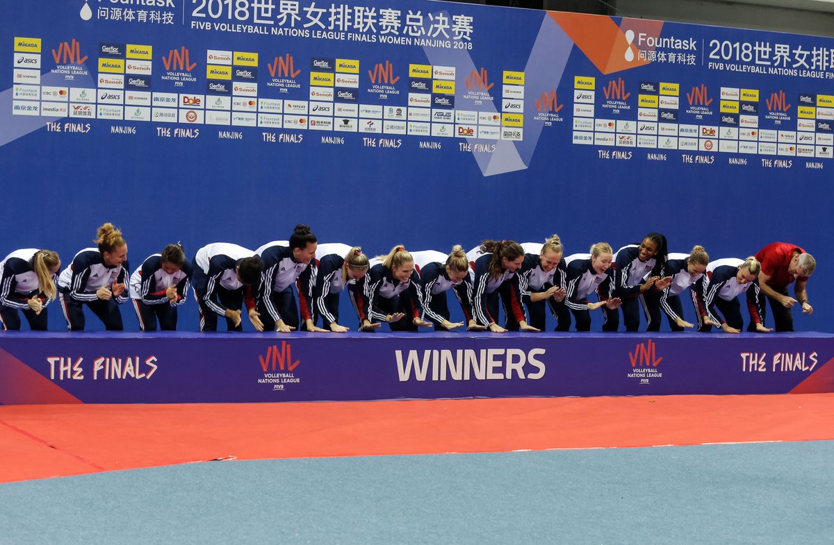 usavolleyball's tweet photo. Let the Celebration Begin for #USAVwnt, winners of inaugural @FIVBVolleyball #VNL title. #BePartOfTheGame. Recap -> https://t.co/ceRTnDtujB https://t.co/ngqwjIBoDU