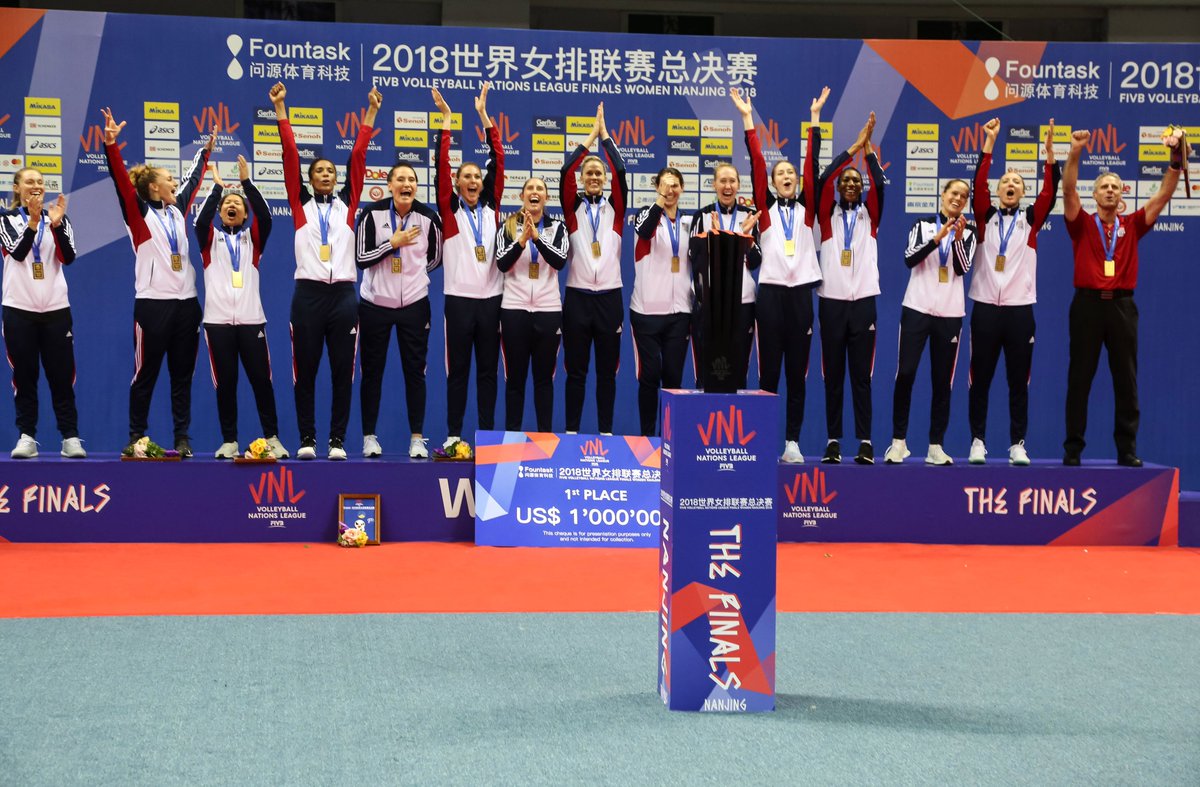 usavolleyball's tweet photo. Let the Celebration Begin for #USAVwnt, winners of inaugural @FIVBVolleyball #VNL title. #BePartOfTheGame. Recap -> https://t.co/ceRTnDtujB https://t.co/ngqwjIBoDU