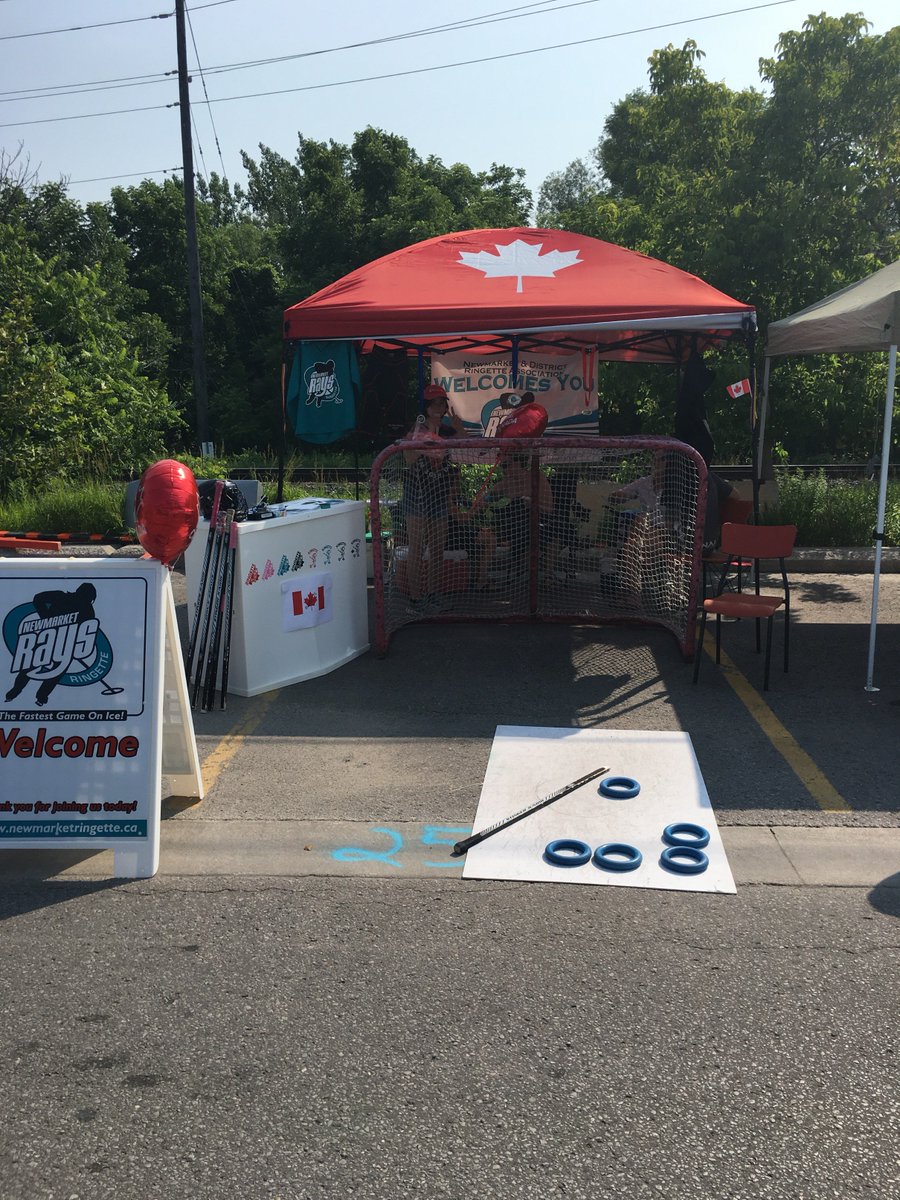 Newmarketringet's tweet photo. Come visit us at the Newmarket Canada Day Event! We're all set up, come try your hand at a very Canadian Sport! Can you get the ring up into the top corners? Come have a go!
#newmarket #CanadaDay2018 #newmarketringette #canadian #bearay
Photo Credit - Shawn Linton https://t.co/YvgdqOwZFg
