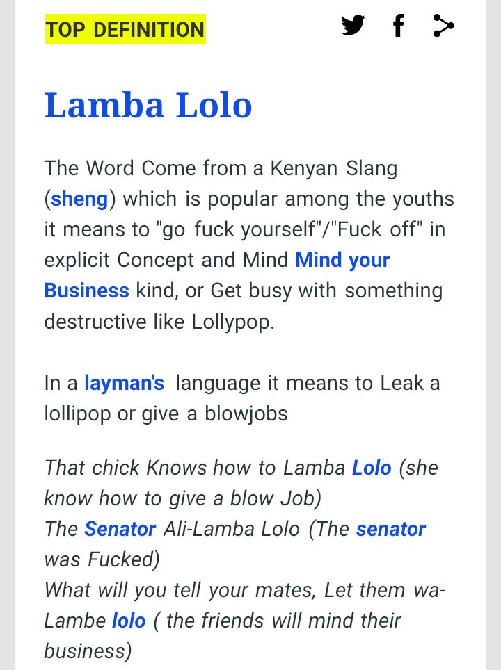 Duncan on X: Lamba Lolo made it to the urban dictionary and I don't know  what to make of these examples as used in a sentence   / X