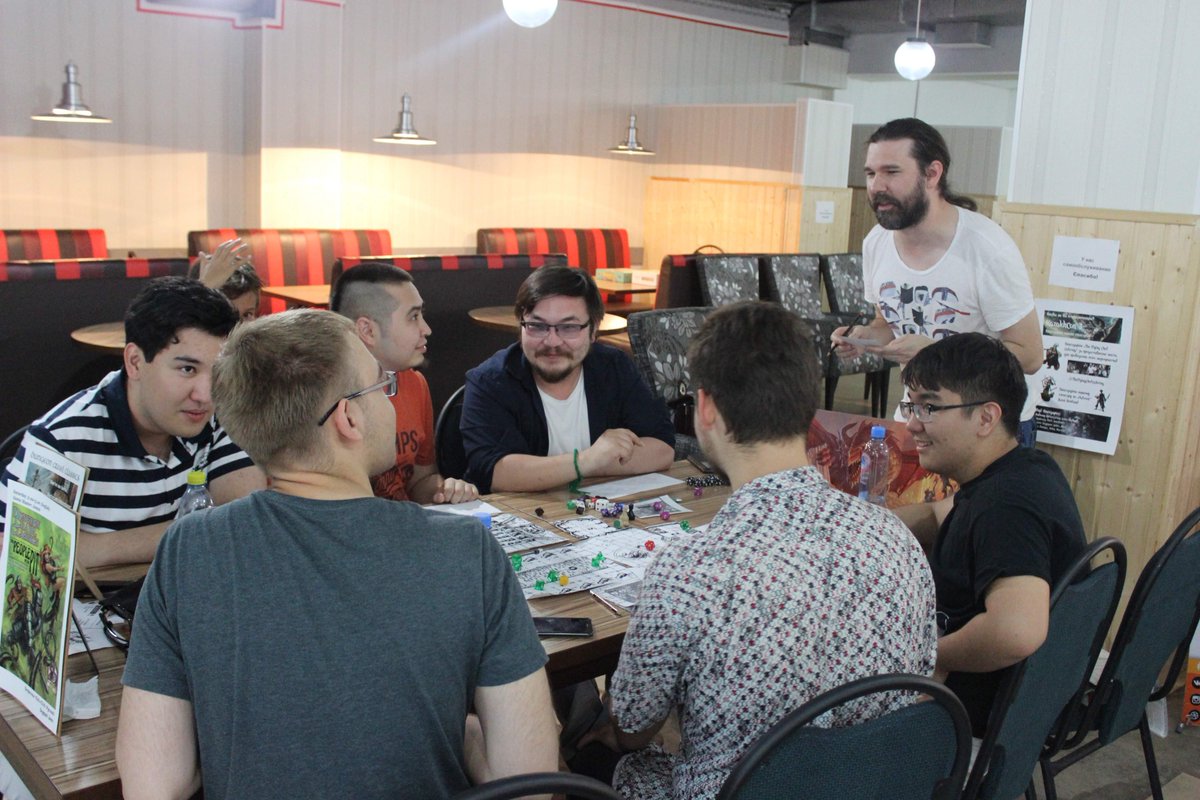 KazakhCon's tweet photo. Dungeon Crawl Classics RPG at @KazakhCon Portal Under the Stars - Only three survivors out of 18 in the second run :-D @GoodmanGames @harlandski https://t.co/S1NfmfAK6C