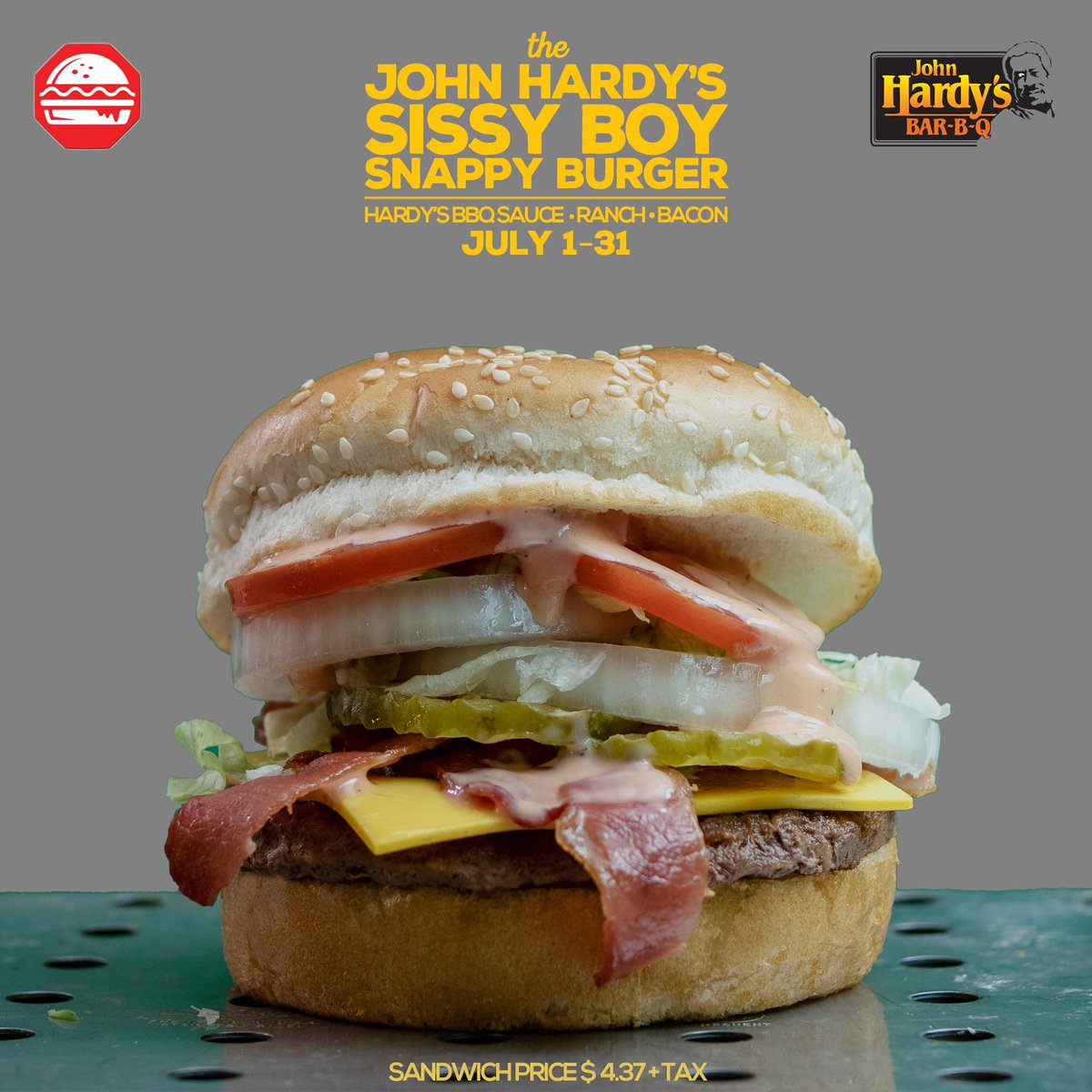 SnappyStop's tweet photo. Our friends at John Hardy's Bar-B-Q are partnering up with us on a burger with strong BBQ flavor and mild heat. This Sissy Boy Snappy Burger combines bacon crunch with their savory sauce! Come and get your's until 7-31

#rochmn #snappystop #fastfood #johnhardys #madeinmn https://t.co/3RcnBFtix9