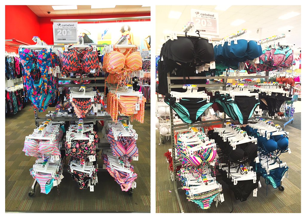 Filled, zoned and merched by color scheme #T2847 is ready to rock this #cartwheel event! Driving #swim sales! Who's ready for #fourthofjuly ? #vm #targetstyle