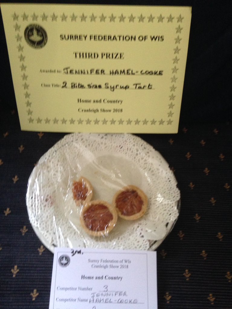 Wow thanks Surrey Fed WI #cranleighshow. West Horsley WI winners.  Pam 2nd Economy Cake, Pip 2nd Make Do and Mend, Sally 3rd Soda Bread, Jennie 3rd Bite size Syrup tarts      Well done to all #westhorsley