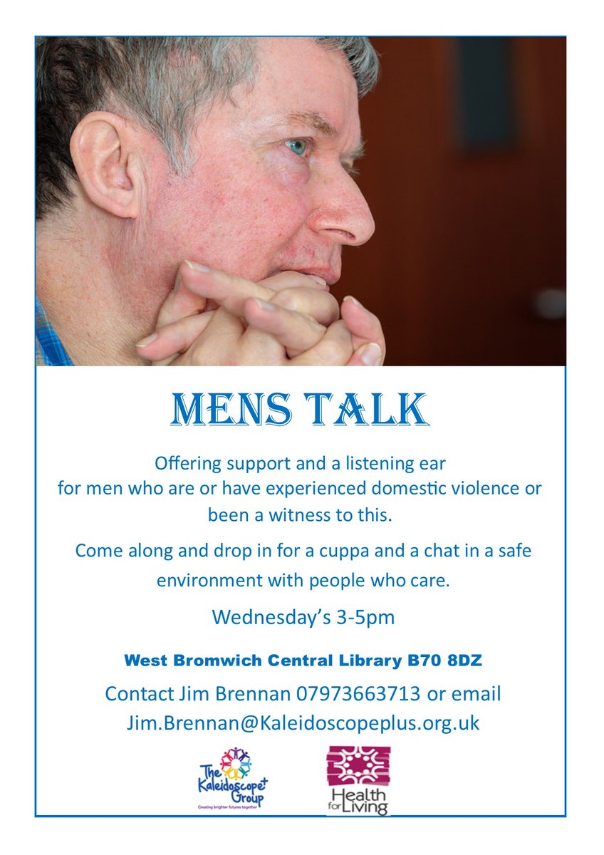 #TeamKPG offer support &amp; a listening ear in a safe environment for men who are or have experienced domestic violence or may have been witness to this. Men's Talk meet every Wed #WestBromwich Library 3-5pm  #SelfcareSunday #ItsOkToTalk #MentalHealthMatters  <a href="/healthforliving/">healthforliving</a>