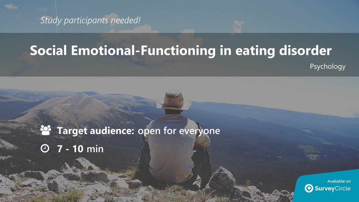daily_research's tweet image. Current online study which is still recruiting participants:

&quot;Social Emotional-Functioning in eating disorder&quot; surveycircle.com/surveys/?cr=at… via @SurveyCircle 

#EatingDisorder #SocialSkills #EmotionalFunctioning #EatingDisorderSymptoms