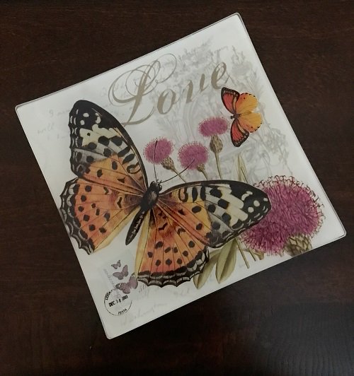 French Decor Square Glass Tray, Butterflies, Flowers and Love, via @amazon amazon.com/gp/product/B01… #baxtermercantile #glasstray #decorativetray #love #butterfly