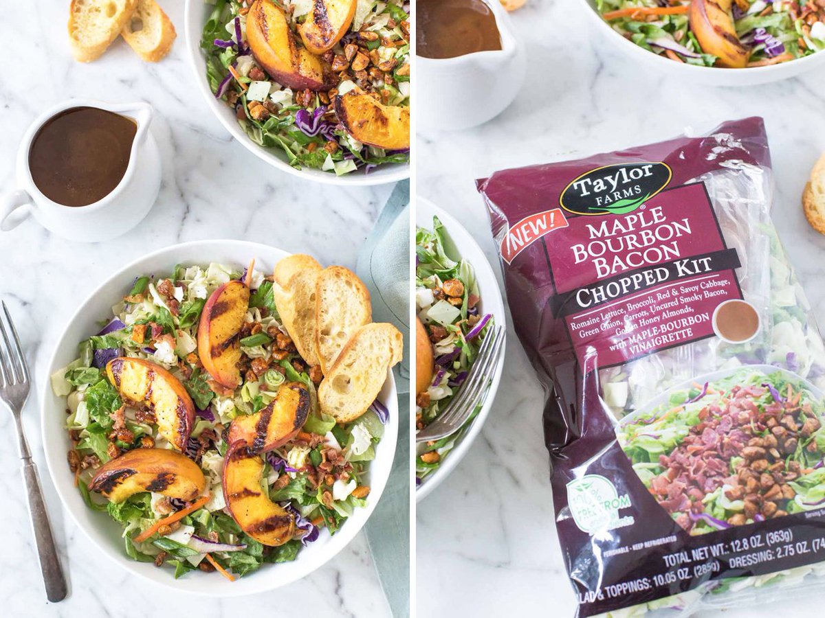 simplywhisked's tweet photo. What are you making for dinner tonight? Why not pair it with this amazing grilled peach salad with maple bourbon vinaigrette? https://t.co/EQCgqIyeDx #ad #SummerofSides #GoToGreens #dairyfreelife #nodairy https://t.co/T2xucM3YE1