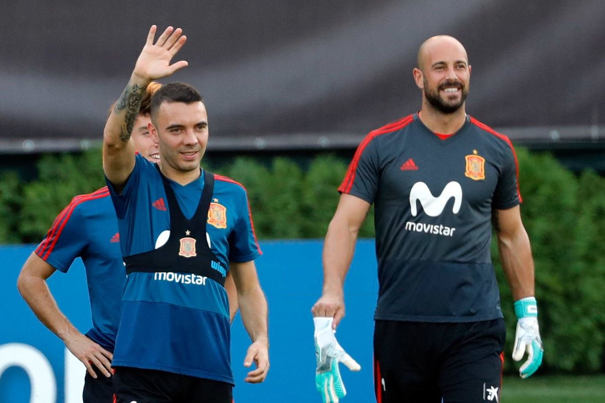 Iago Aspas y Pepe Reina, con la selección española.