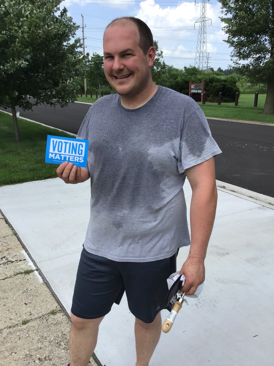 NathanOnTheLeft's tweet photo. Timothy is new to the neighborhood but not new to voting. He’s hoping our next Congress works as hard on policy as he does on his car 🚗 #IL06 #VotingMatters https://t.co/MMT0Unop9t