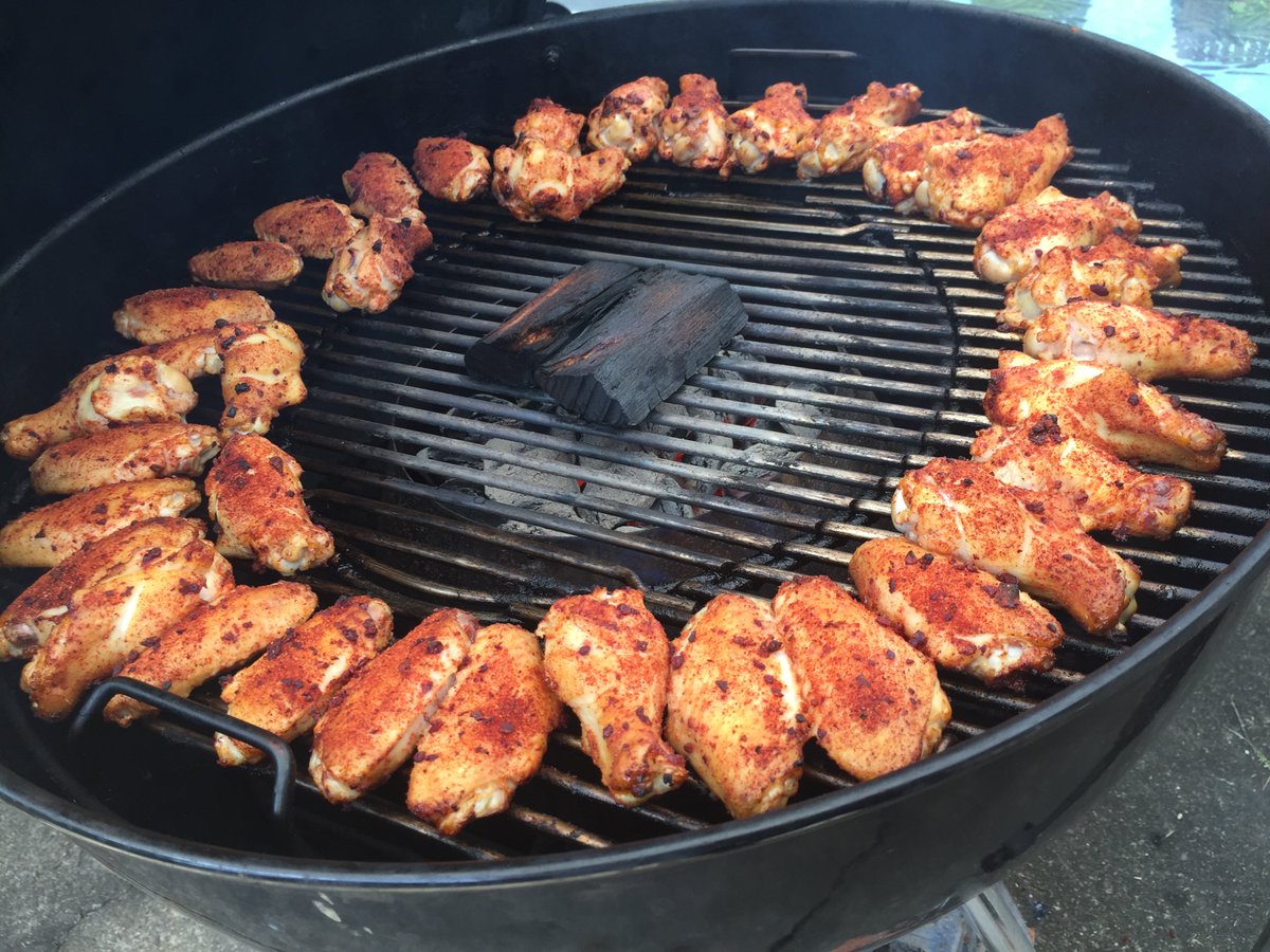SabSportsShotz's tweet photo. Today's a grilled wings "experiment" kind of day. First batch seasoned with Traverse City Cherry BBQ rub from #SpiceMerchants in @TraverseCity. Cooked on my @WeberGrills Kettle with a #VortexBBQ at approx. 600º. Italian Romano next. #WeberForLife #LoveMyGrills #YouWishYouWereHere https://t.co/6nF7qzGxIK