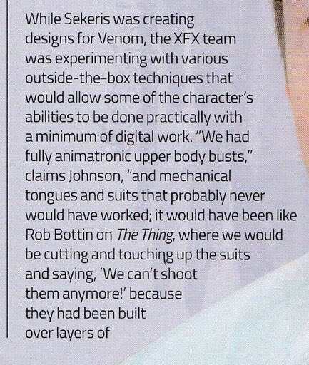 Steve Johnson on why the  #Venom animatronic bust was not used in  #SpiderMan 3
