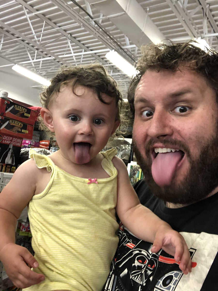 Millenniarch's tweet image. For the record, she stuck her tongue out first. Definitely my kid. 😂 #dadlife #patlife #parenting