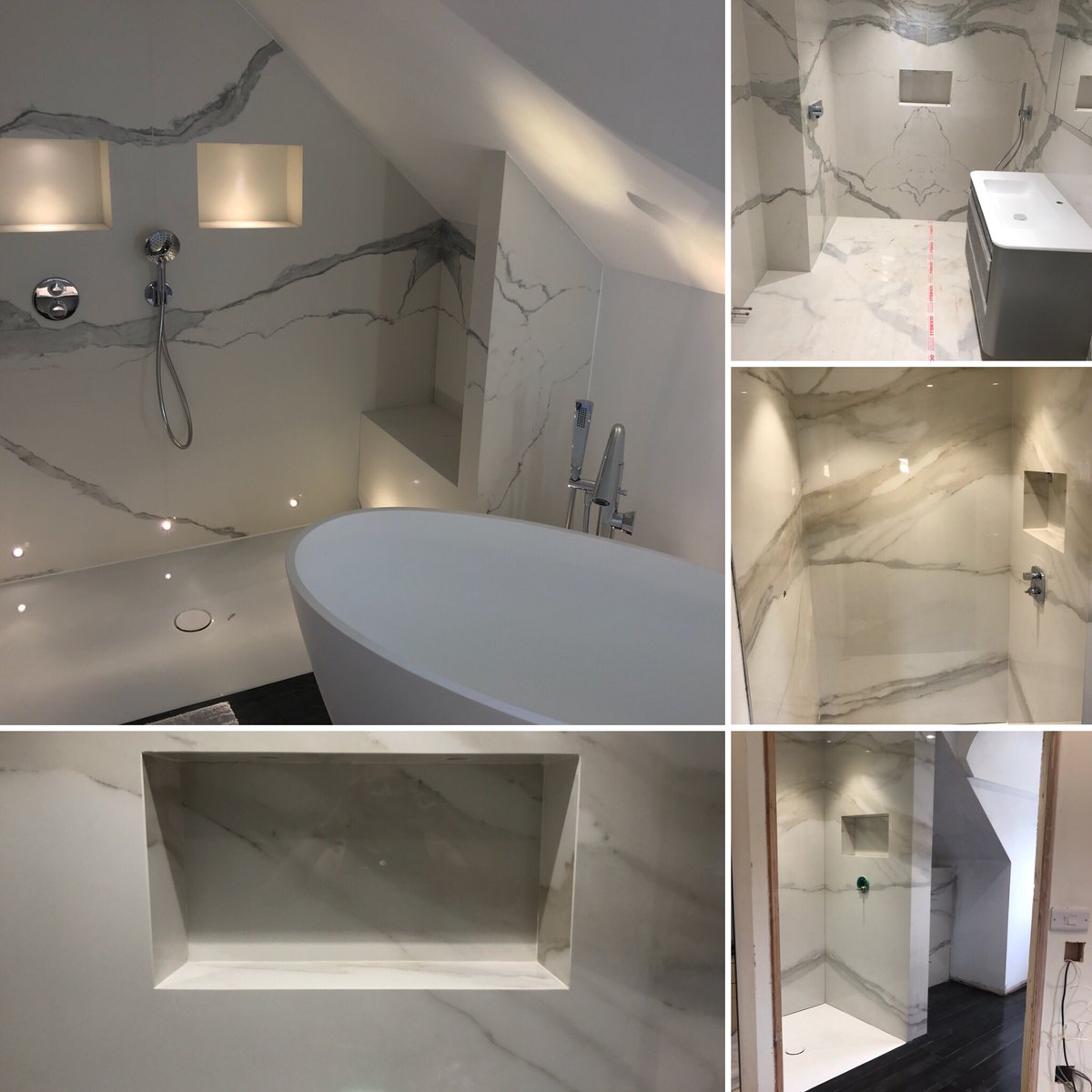 Bookmatched 6mm large format porcelain Ensuites resin filled <a href="/casaceramica/">Casa Ceramica</a> <a href="/tilers_tools/">Tilers Tools</a> @TilemasterTeam