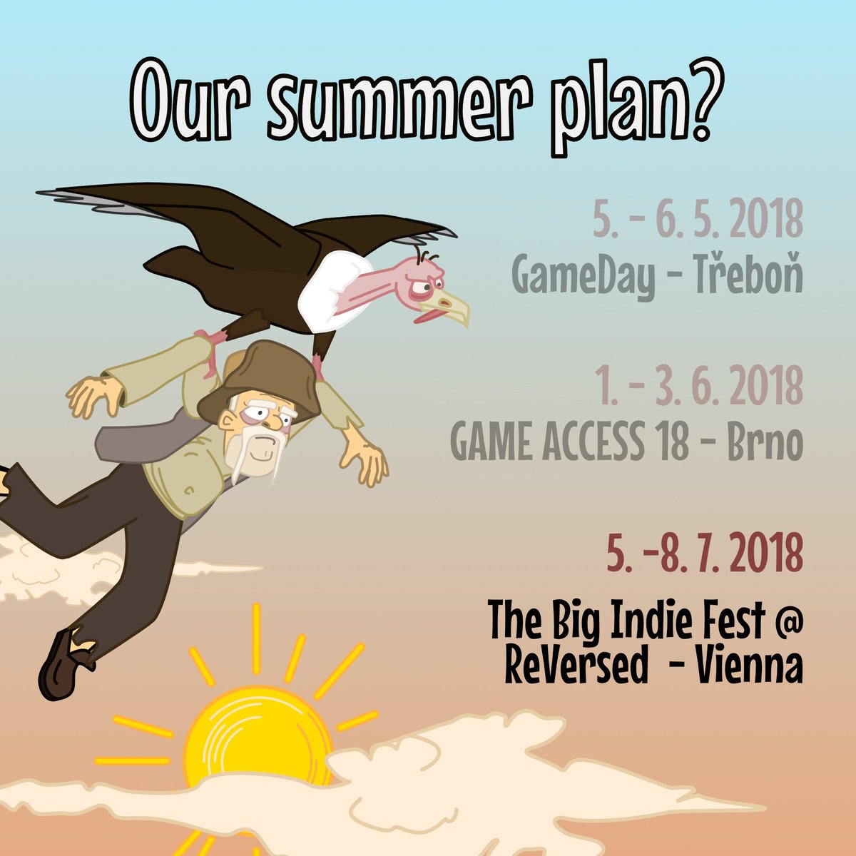 Next week we'll be in the lovely city of Vienna for <a href="/The_ReVersed/">Big Indie Fest @ ReVersed</a> Then it's just margaritas 🍹 and sunbathing on the beach ⛱️...

Just kidding. We'll be working on WesTurn until we drop dead and be eaten by scavengers! 😃