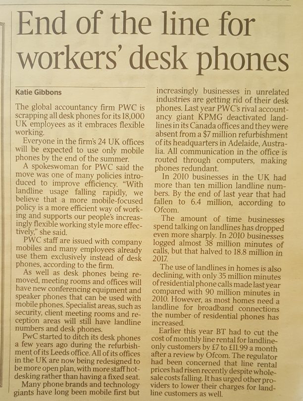 ianbeckett's tweet image. End of the line for #fixedline office extensions as multinationals go #mobile only - #telecoms