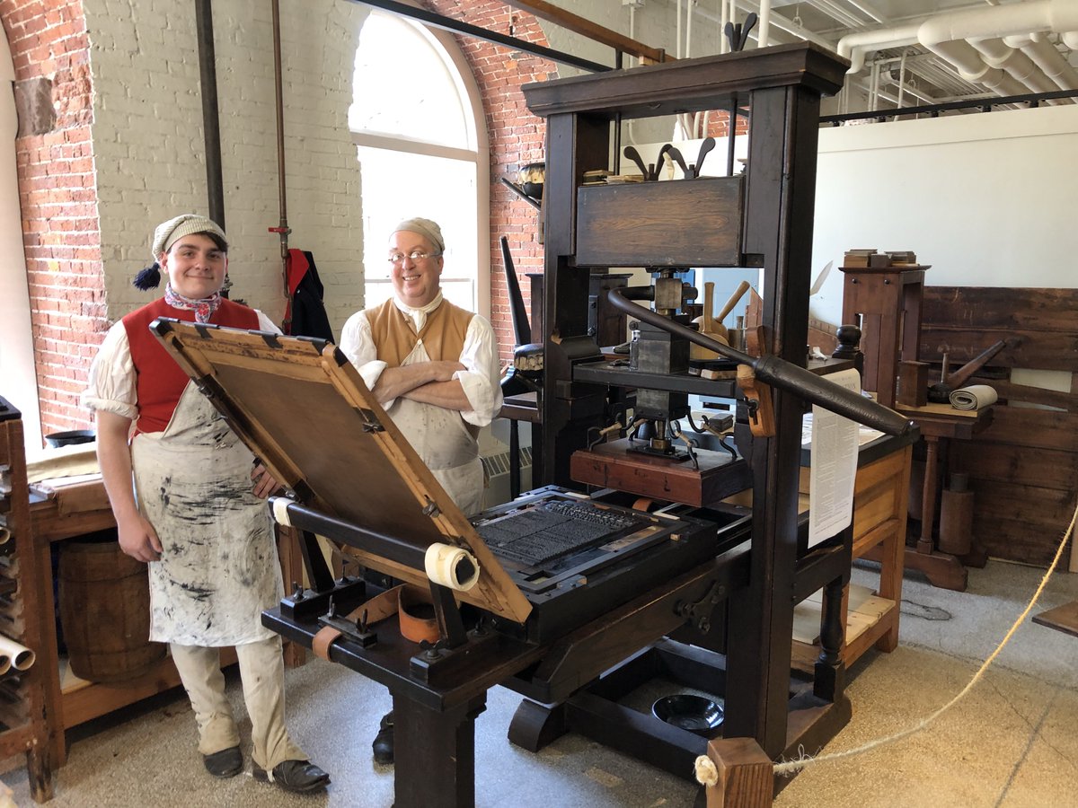 BostonHistory's tweet image. Photos from today’s grand opening of the Printing Office of Edes &amp;amp; Gill at Faneuil Hall. Stop by to learn about colonial printing and purchase a copy of the Boston broadside of the Declaration of Independence! @FaneuilHall #Boston #FreedomTrail
