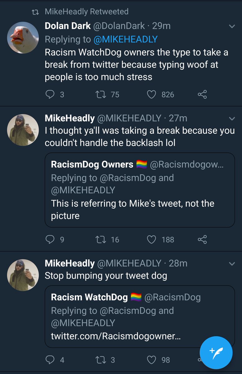 Racismdogowners's tweet photo. Currently laughing my ass off because this dude is *super* mad at being called out by a dog for a racist tweet I love this site https://t.co/58X1WBt69n
