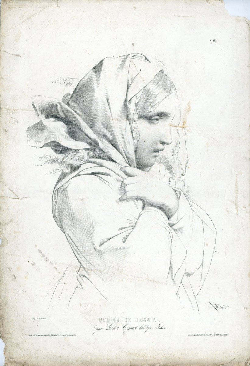 ジュリアンの素描教本。モチーフは、当時人気のあった油彩画などの一部を模写したもの。ストロークなどにジュリアンの解釈が含まれる。筆致を目で追うことで、形が把握できるようになっている。 