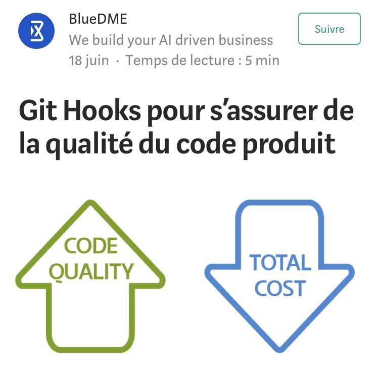 Blue_DME's tweet photo. Nous lançons une série d’articles techniques pour faire partager à la communauté certains de nos travaux.
Pour commencer : « #GitHooks pour s’assurer de la qualité du code produit » par @shipasap
https://t.co/fcb2T6VkCY
#bluedmetech #codequality #automation #git https://t.co/zseJIKD1hO