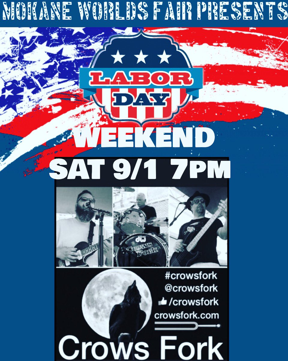 CrowsFork's tweet image. #crowsfork will be performing at the 69th Annual Mokane Worlds Fair, Sept 1st 7p-11p on the main stage! #mokanemo #livemusic #laborday