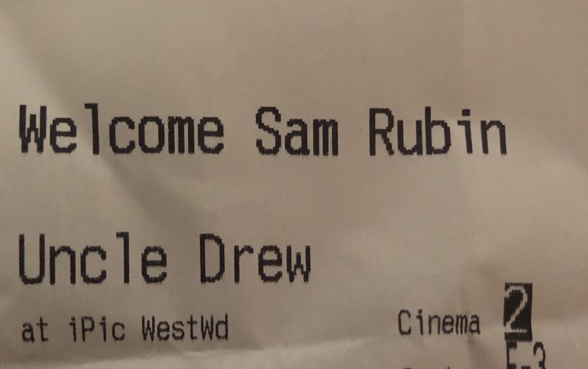 SamOnTV's tweet photo. My son and I just caught @UncleDrewFilm which was very good. Very warm hearted.
90% sure we spotted
@D_Ross3 and family in the theater. Aussie native and NBA vet @KyrieIrving is actually a really good actor. #Howdoyouipic - I like they print my name on the tickets. https://t.co/V1G9SInVot