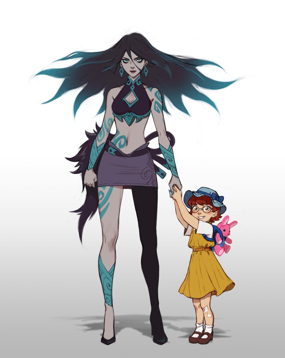 i'm late but #drawthisinyourstyle if you like! (please tag me too if you do, i'm a big sucker for fanart...)

A demon named Lely who's godmother to a a kid named Kid! 