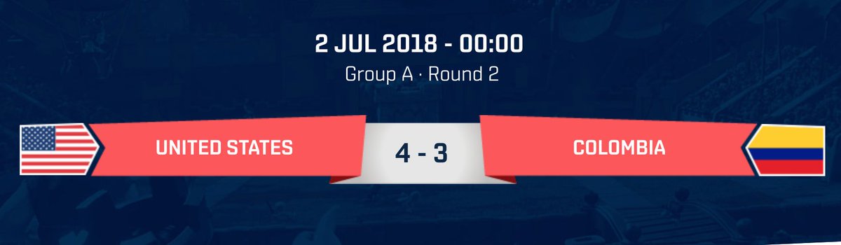 RESULTS - CRNationsCUP - Round 2 - Group A

🇺🇸<a href="/TeamUSA_CR/">Team USA CR</a> 4 - 3 🇨🇴@SelColCR 

Another great performance from United States to defeat Colombia in a very close game and almost secure their ticket to Playoff❗️

📺Watch it again: <a href="/Enchatin/">Enchatin</a>