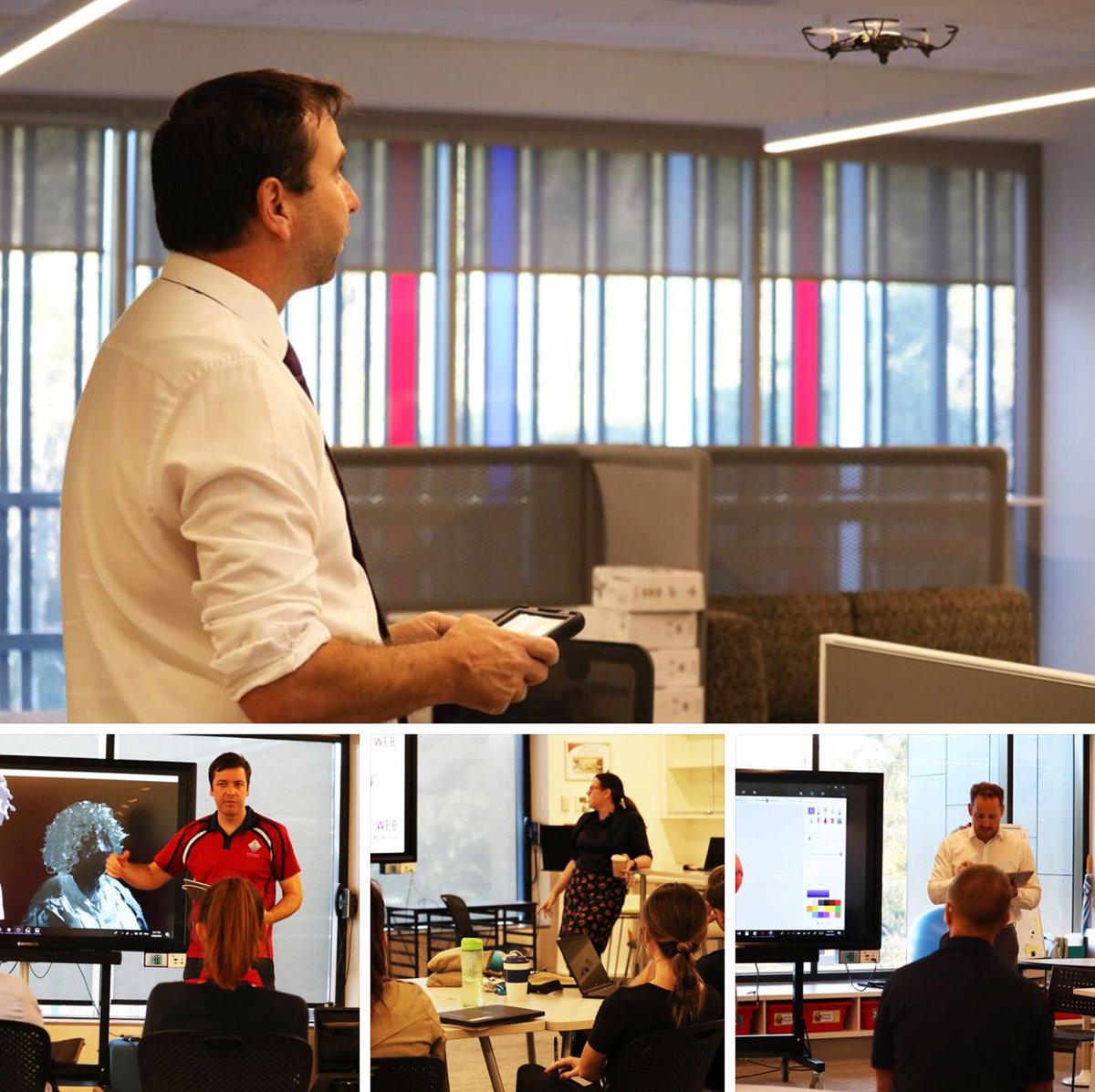 SAIL_AUSTRALIA's tweet photo. Prior to the Term 2 break, Secondary staff engaged in an afternoon of hands-on professional development. Teachers were able to try out and learn more about drones, smart searching, virtual reality, augmented reality and effective ways to apply these in the classroom. https://t.co/ROXDp3KnMD