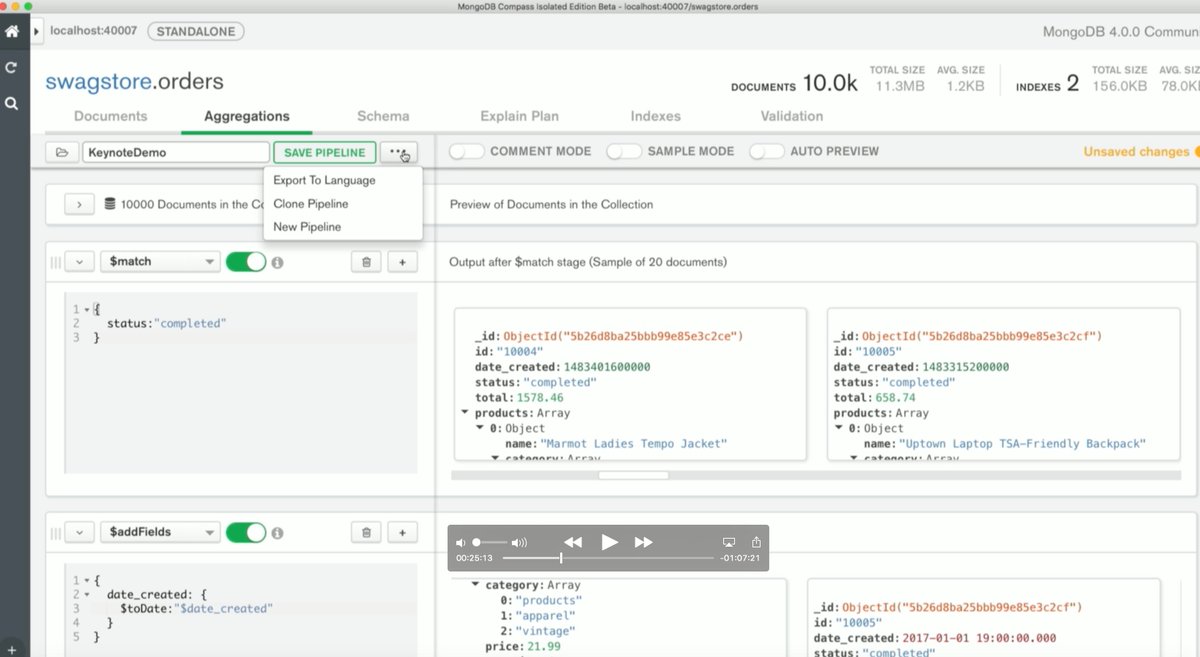gmelnik's tweet image. Especially paired with the new Export to Language feature - “A #MongoDB Secret Weapon: Aggregation Pipeline” buff.ly/2MFZgg6 via @datanami #MongoDBCompass