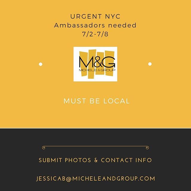 Seeking brand ambassadors for promos in Manhattan starting tomorrow. You don’t have to have full availability. Please email Jessicab@micheleandgroup.com for details. #nyccastingcall #nycmodels