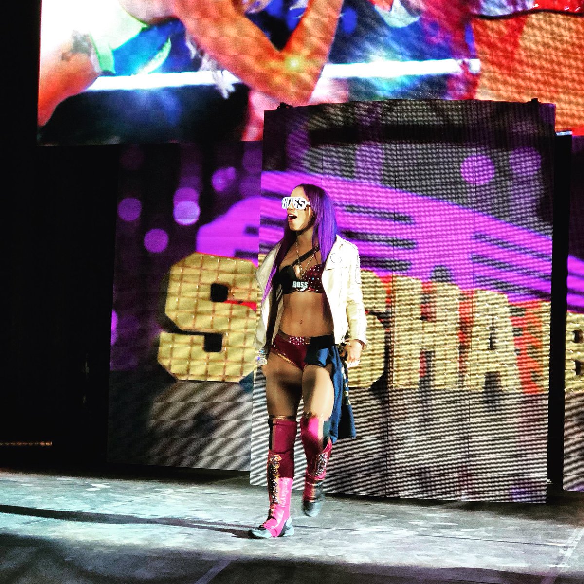 WWE's tweet photo. It’s BOSS TIME in #WWEFargo! @SashaBanksWWE https://t.co/qeWzNScC2T